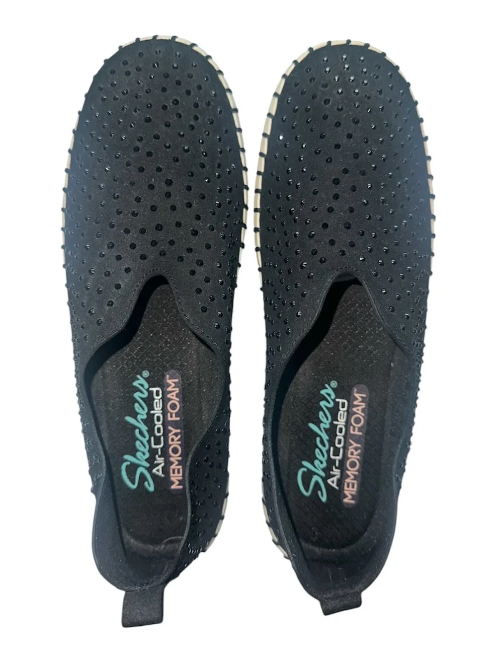 Skechers Air-Cooled Black Rhinestone Dot Dazzle Espadrille Shoes Size 6